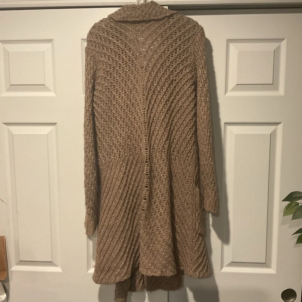 Free People Alpaca Wool Long Knit Cardigan Trench Sweater Coat Duster Jacket, M - Picture 5 of 6